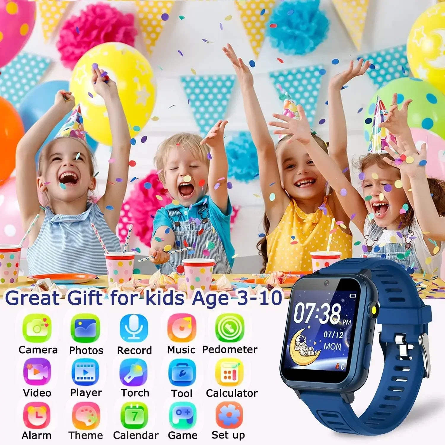 Children'S Wristwatch 24 Games Kids Smart Watch Music Play Pedometer Tracker Time Display Video Audio Record Torch Smartwatch