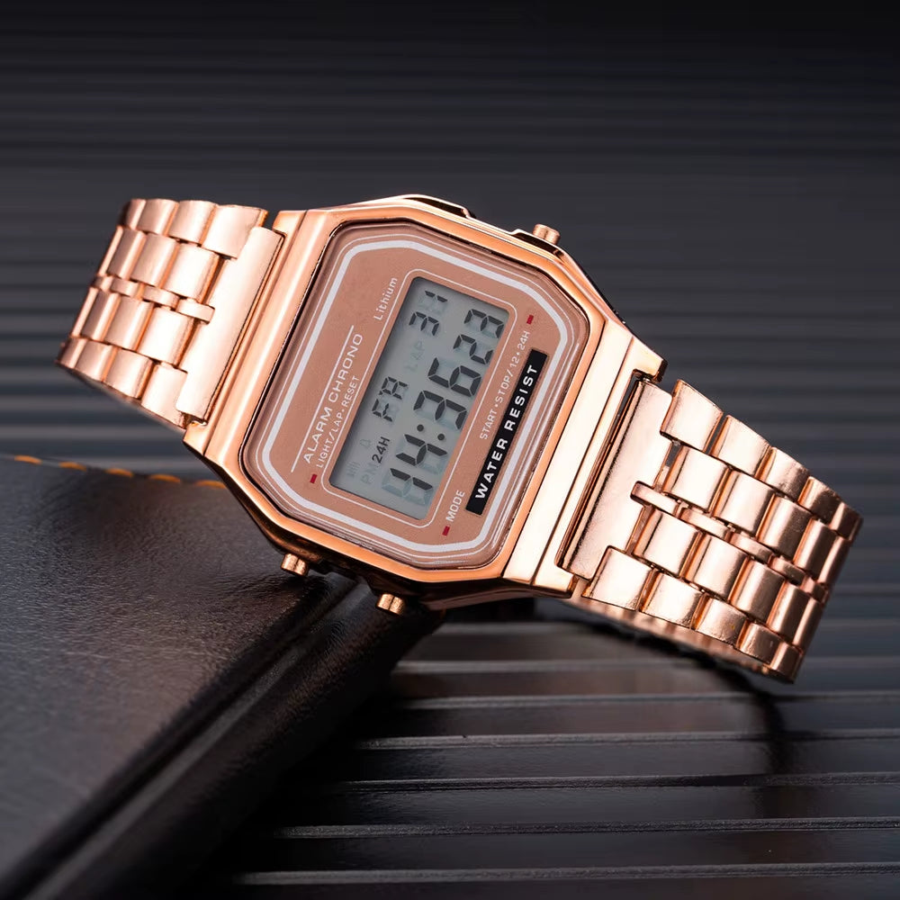 Luxury LED Digital Watch for Men Stainless Steel Men'S Electronic Wristwatch Simple Business Gold Sliver Mens Watch Reloj Hombre