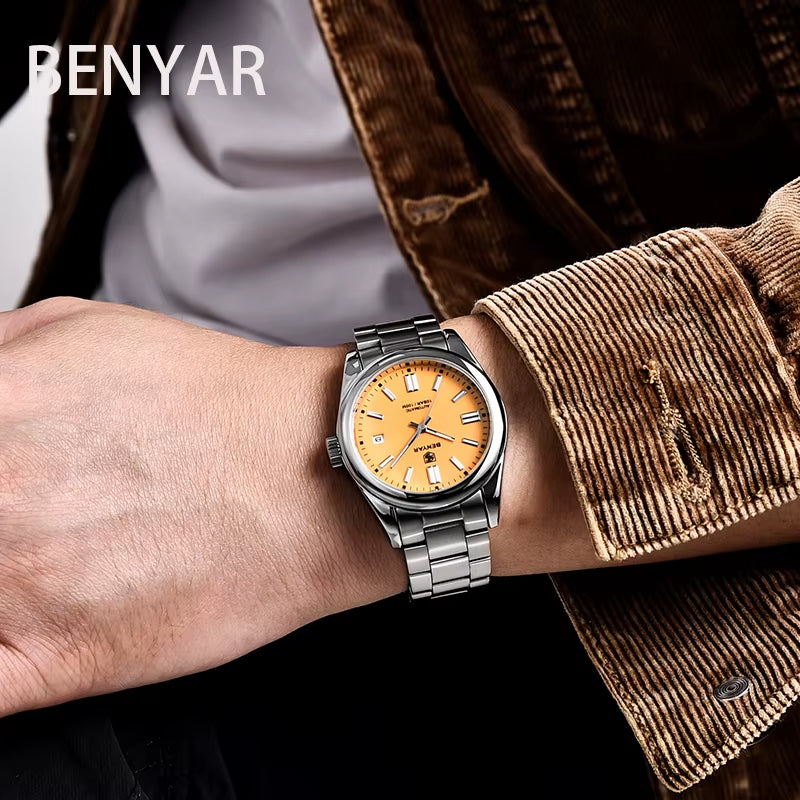 BENYAR 5185 Seagull ST6 Movement Automatic Mechanical Watches Stainless Steel Business Watches Wristwatch for Men