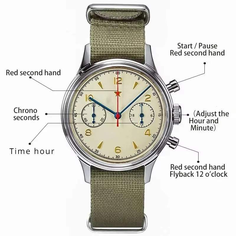 Men'S Watches 1963 Pilot Automatic Watch 42Mm Waterproof Retro Quartz Chronograph Vintage Dress Watch