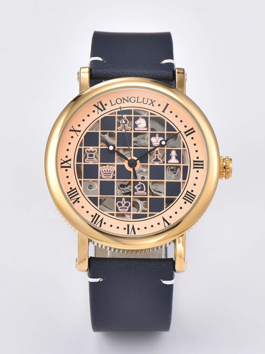 Automatic Watch Chess Checjerboard Mechanical Watches Business Waterproof Vintage Luminous Skeleton Leather Gift Watch
