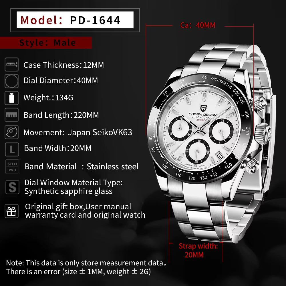 New Ceramic Bezel Men Quartz Wristwatches Luxurys Sapphire Glass Chronograph 100M Waterproof Stainless Watches Men