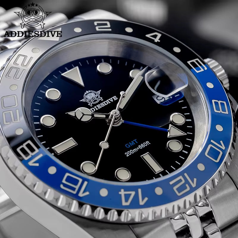 Watch Men GMT Quartz Watch 200M Waterproof Bidirectional Rotating Bezel Super Luminous Stainless Steel Wrist Watch