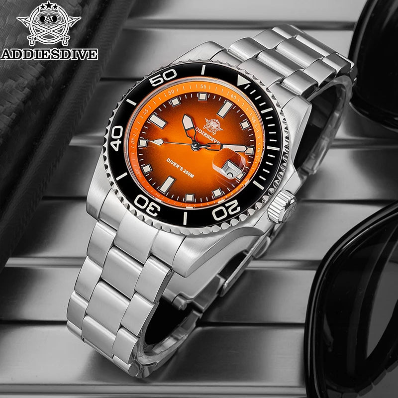 Watch for Men AD2089 Diver Watch Fashion Gradient 41Mm Rotatable Bezel Quartz Watches Waterproof 20Bar BGW9 Luminous