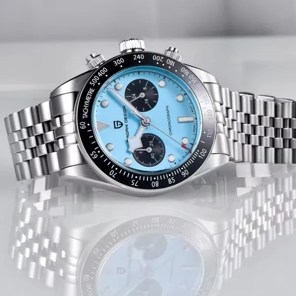 Pagani Design PD-1813 — Panda Dial Chronograph Watch, Jubilee Bracelet 100M [Premium Blue or Pink Dials]