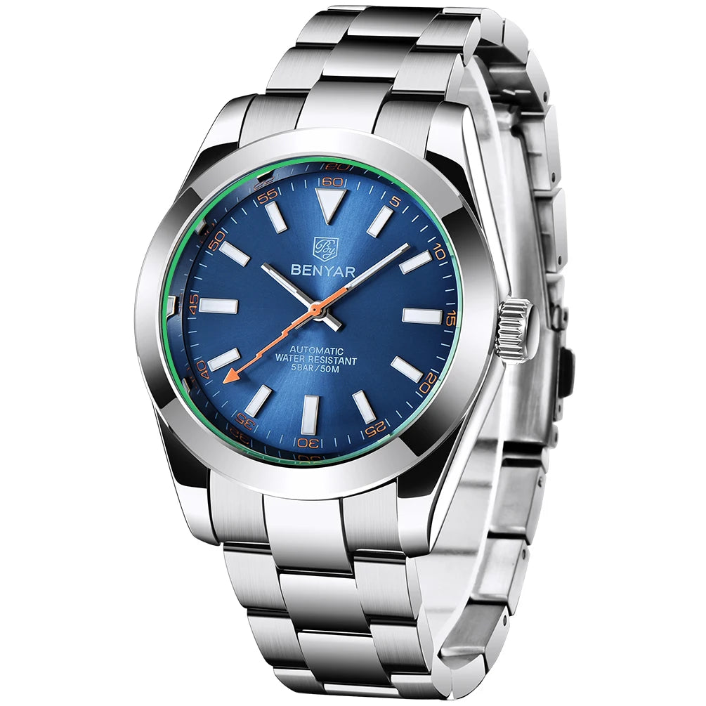 BENYAR 2026 New Mens Watches Top Brand Luxury Watch Men Automatic Mechanical Waterproof 50M Sport Wristwatch for Men BY5176 Gift