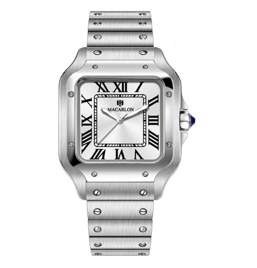 Classic Reimagined — MACARLON 1715 Square Automatic Fashion Watch, Sapphire Crystal, Stainless Steel